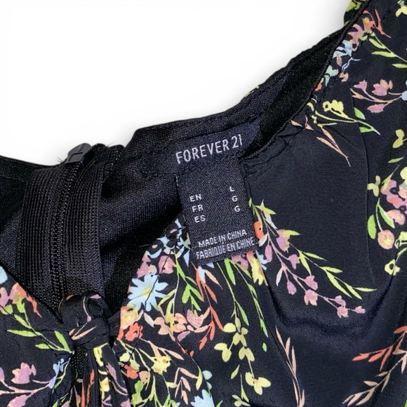 Forever 21 Black Floral Puff Sleeve Dress - Picture 4 of 11